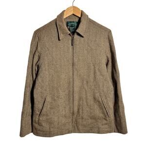 Lauren Ralph Lauren Herringbone Lambs Wool Full Zip Jacket Women 12 Old Money